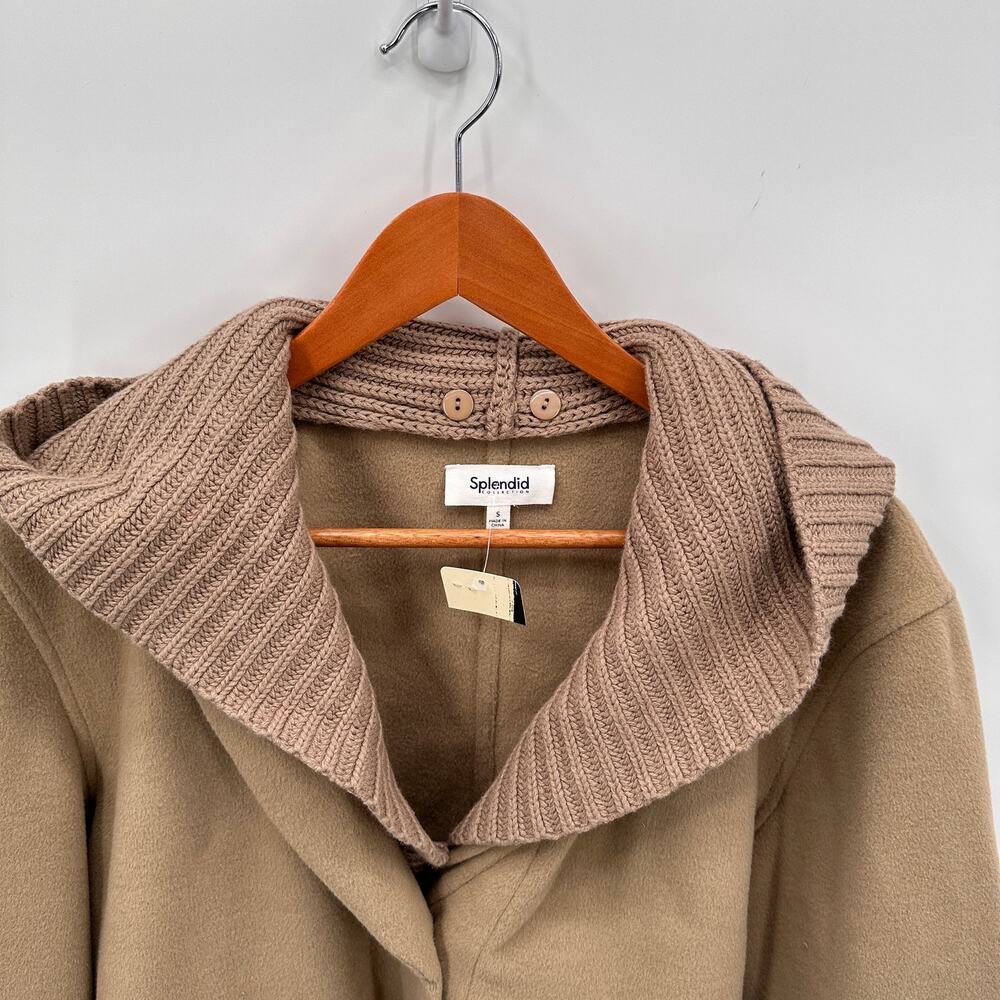 SPLENDID NWT Evereve Nikki Tan Oatmeal Hooded Pea Coat // S - Picture 6 of 15